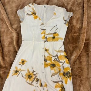 Wilfred White and Yellow Floral Midi Dress